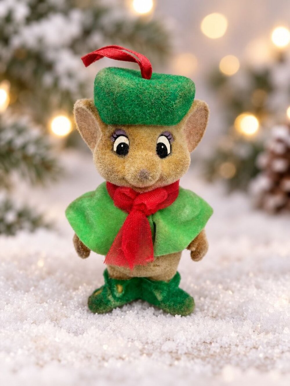 The Rescuers Miss Bianca Flocked Christmas Ornament Green Cape & Red Scarf